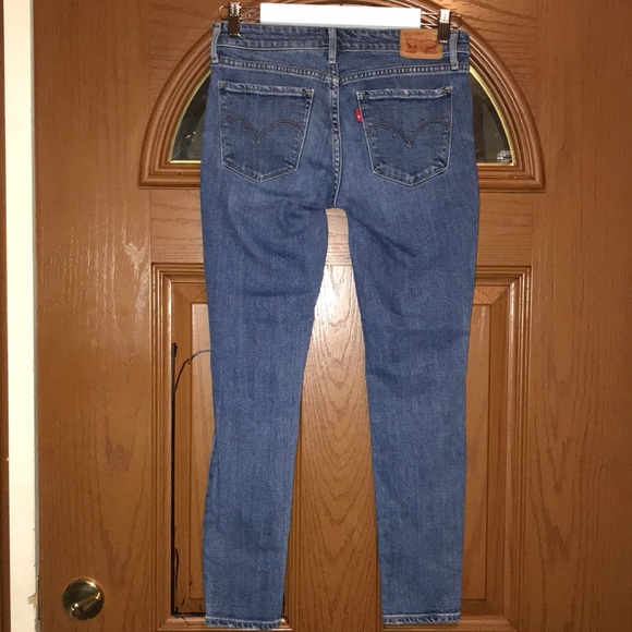 Levi’s Distressed 711 Skinny Jeans Mid-Rise Medium Blue Wash Denim - Picture 9 of 15